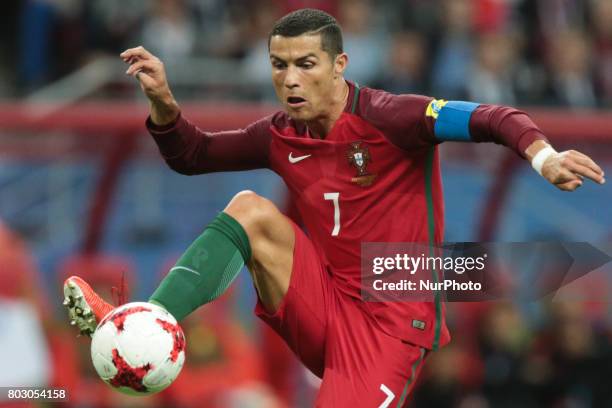 Cristiano Ronaldo of the Portugal national football team vie for the ball during the 2017 FIFA Confederations Cup match, semi-finals between Portugal...