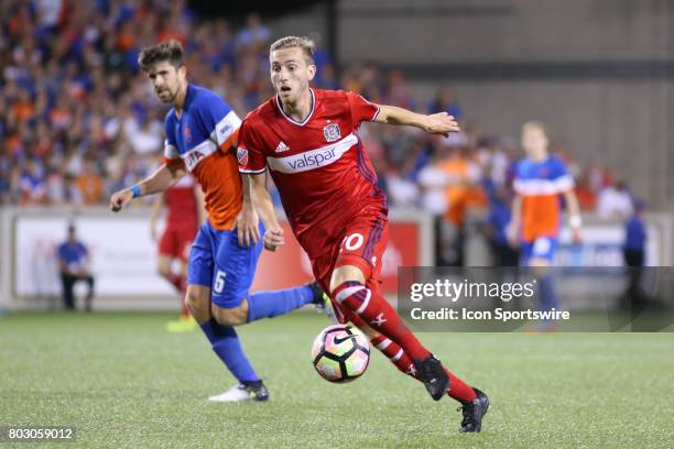 Chicago Fire midfielder Daniel Johnson controls the ball during the match between the Chicago Fire SC and FC Cincinnati on June 28th 2017, at Nippert...