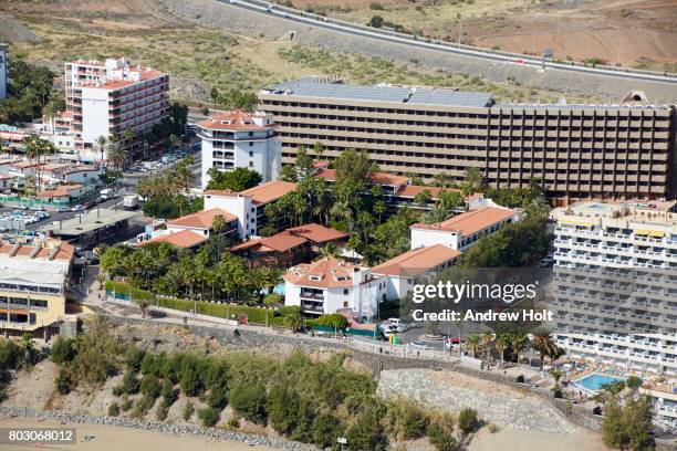 aerial photography view west of playa del inglés, gran canaria. canary islands, spain. - inglés stock pictures, royalty-free photos & images