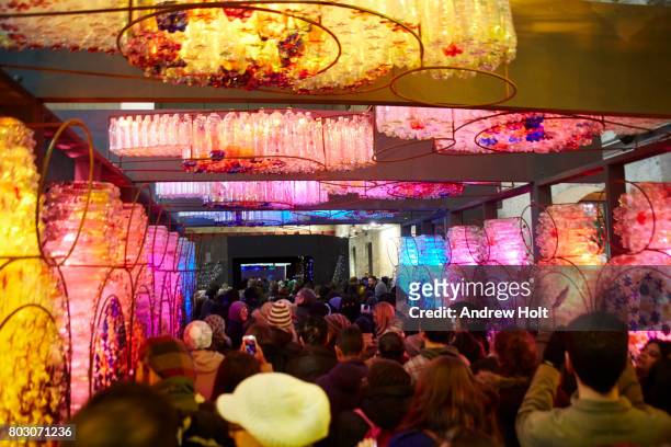 artwork at lumiere london light festival 2016. - lumiere london light festival stock pictures, royalty-free photos & images