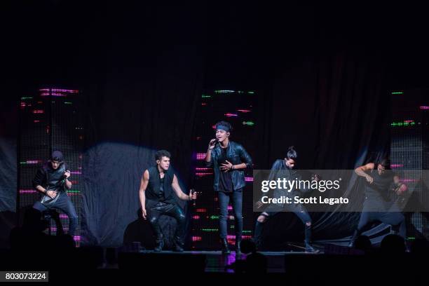 Christopher Velez, Zabdiel De Jesus, Joel Pimentel , Erick Brian Colon and Richard Camacho of CNCO performs at The Palace of Auburn Hills on June 28,...