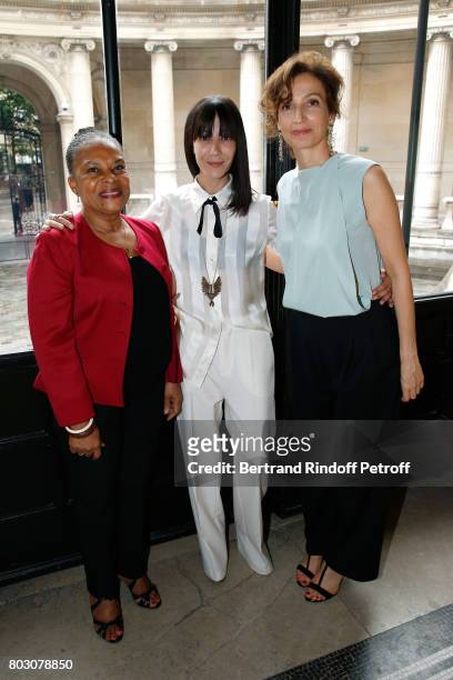 Christiane Taubira, Bouchra Jarrar and Audrey Azoulay attend Artistic Director of Lanvin, Bouchra Jarrar is Decorated "Officier de l'Ordre des Arts...