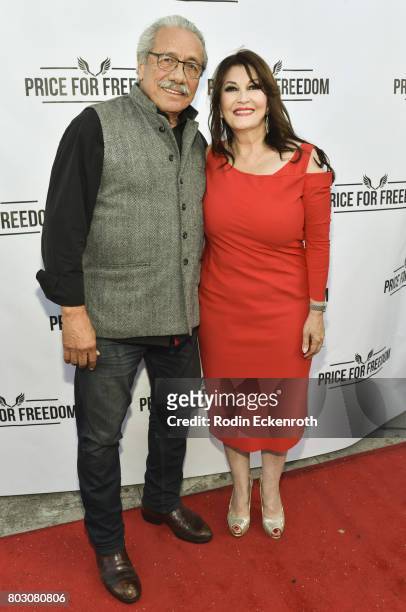 Edward James Olmos and Mary Apick attend screening of "Price For Freedom" at Laemmle Music Hall on June 28, 2017 in Beverly Hills, California.