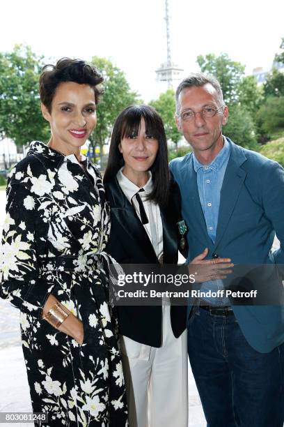 Farida Khelfa Seydoux, Bouchra Jarrar and Director of "Palais Galliera, Musee de la Mode de la Ville de Paris" Olivier Saillard attend Artistic...