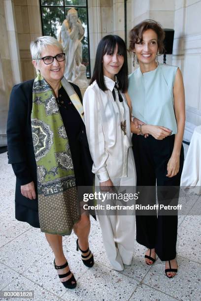 Director of "Havas Worldwide" Mercedes Erra, Bouchra Jarrar and Audrey Azoulay attend Artistic Director of Lanvin, Bouchra Jarrar is Decorated...