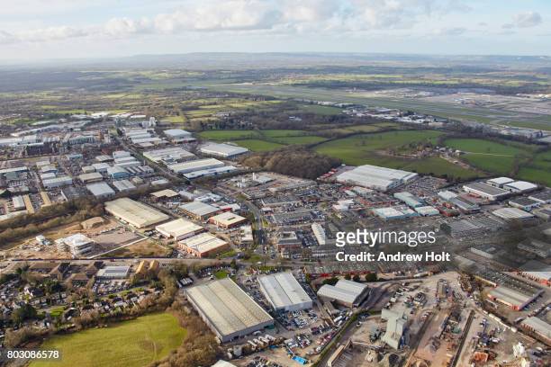 aerial photography view north-west of three bridges, crawley, rh10 1lg, uk. - crawley - west sussex stock pictures, royalty-free photos & images