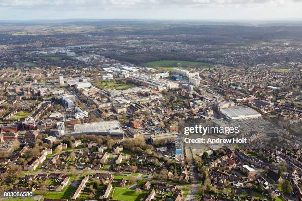 aerial photography view east of crawley, rh10 1ff, uk. - sussex stock pictures, royalty-free photos & images