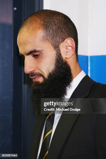 Bachar Houli of the Richmond Tigers arrives for the AFL appeal against his two week suspension at AFL House on June 29, 2017 in Melbourne, Australia.