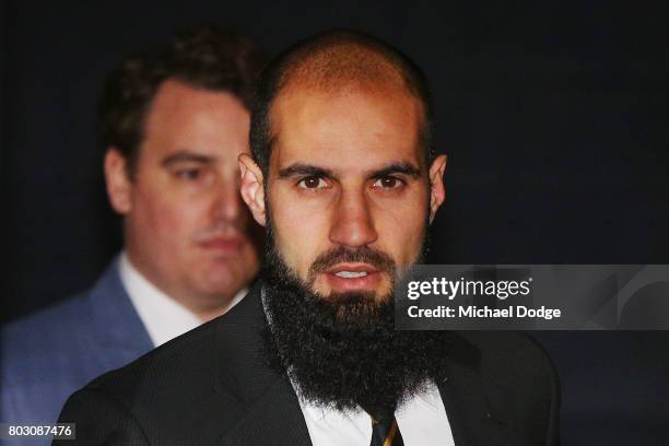 Bachar Houli of the Richmond Tigers arrives for the AFL appeal against his two week suspension at AFL House on June 29, 2017 in Melbourne, Australia.