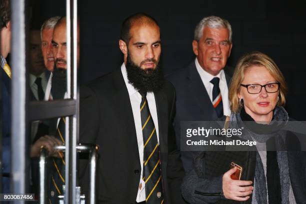 Bachar Houli of the Richmond Tigers arrives for the AFL appeal against his two week suspension at AFL House on June 29, 2017 in Melbourne, Australia.