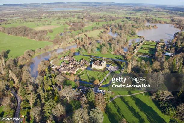 aerial photography view north-east of hever castle & gardens, edenbridge, tn8, uk. - hever castle stock pictures, royalty-free photos & images
