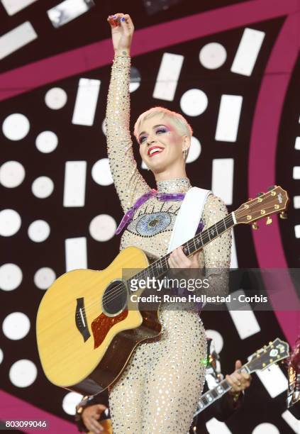 Katy Perry performs on day 3 of the Glastonbury Festival 2017 at Worthy Farm, Pilton on June 24, 2017 in Glastonbury, England.