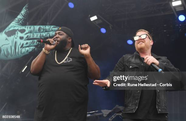 Run The Jewels perform on day 3 of the Glastonbury Festival 2017 at Worthy Farm, Pilton on June 24, 2017 in Glastonbury, England.