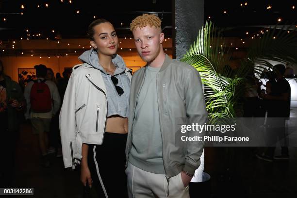 Model/internet personality Suede Brooks and model Shaun Ross attend AllSaints Ed Templeton Launch at LA Studios on June 28, 2017 in Hollywood,...