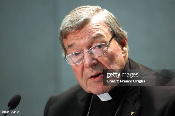 Australian Cardinal George Pell attends a press conference at the Holy See Press Room on June 29, 2017 in Vatican City, Vatican. Former archbishop of...