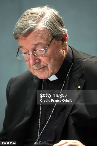 Australian Cardinal George Pell attends a press conference at the Holy See Press Room on June 29, 2017 in Vatican City, Vatican. Former archbishop of...