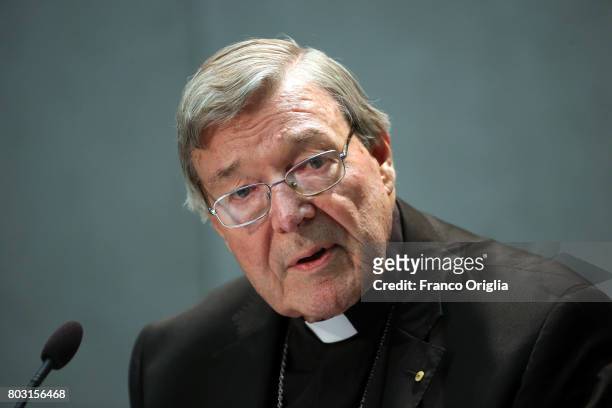 Australian Cardinal George Pell attends a press conference at the Holy See Press Room on June 29, 2017 in Vatican City, Vatican. Former archbishop of...