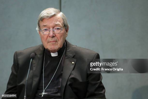 Australian Cardinal George Pell attends a press conference at the Holy See Press Room on June 29, 2017 in Vatican City, Vatican. Former archbishop of...