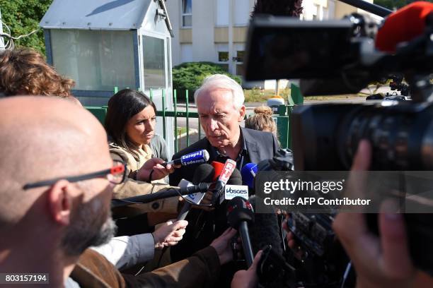 Murielle Bolle's lawyer Jean-Paul Teissonniere answers journalists' questions outside the gendarmerie in Saint-Etienne-Les-Remiremont, eastern...