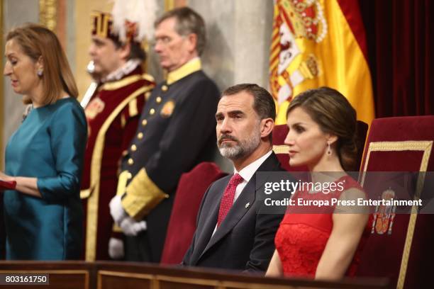 King Felipe of Spain and Queen Letizia of Spain attend the 40th legislative elections anniversary at Spanish parliament on June 28, 2017 in Madrid,...