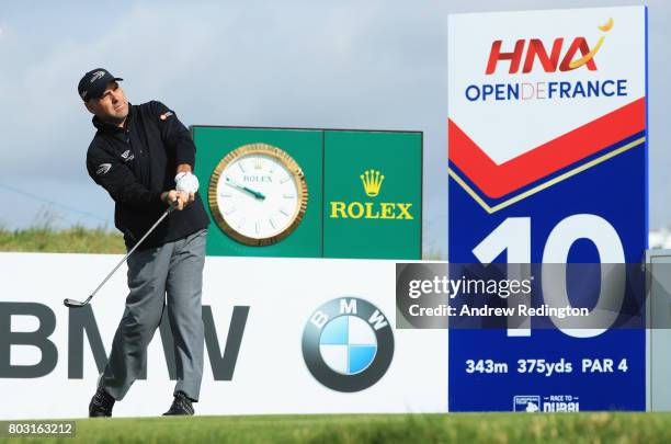Hennie Otto of South Africa tees off on the 10th hole during day one of the HNA Open de France at Le Golf National on June 29, 2017 in Paris, France.