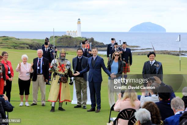 Eric Trump the EVP of the Trump Organisation, his wife Lara, the captains of Turneberry Golf Club and Martin Ebert of Mackenzie and Ebert the golf...