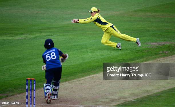 Alex Blackwell of Australia makes a stop during the ICC Women's World Cup 2017 match between Sri Lanka and Australia on June 29, 2017 in Bristol,...