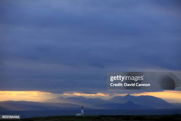 General view in the late evening of the lighthouse with the Island of Arran in the background at Trump Turnberry Scotland on June 28, 2017 in...