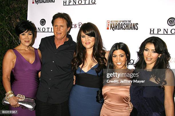 Personalities Kris Jenner, Bruce Jenner, Khloe Kardashian, Kourtney Kardashian and Kim Kardashian arrive to the season 2 launch party "Keeping Up...