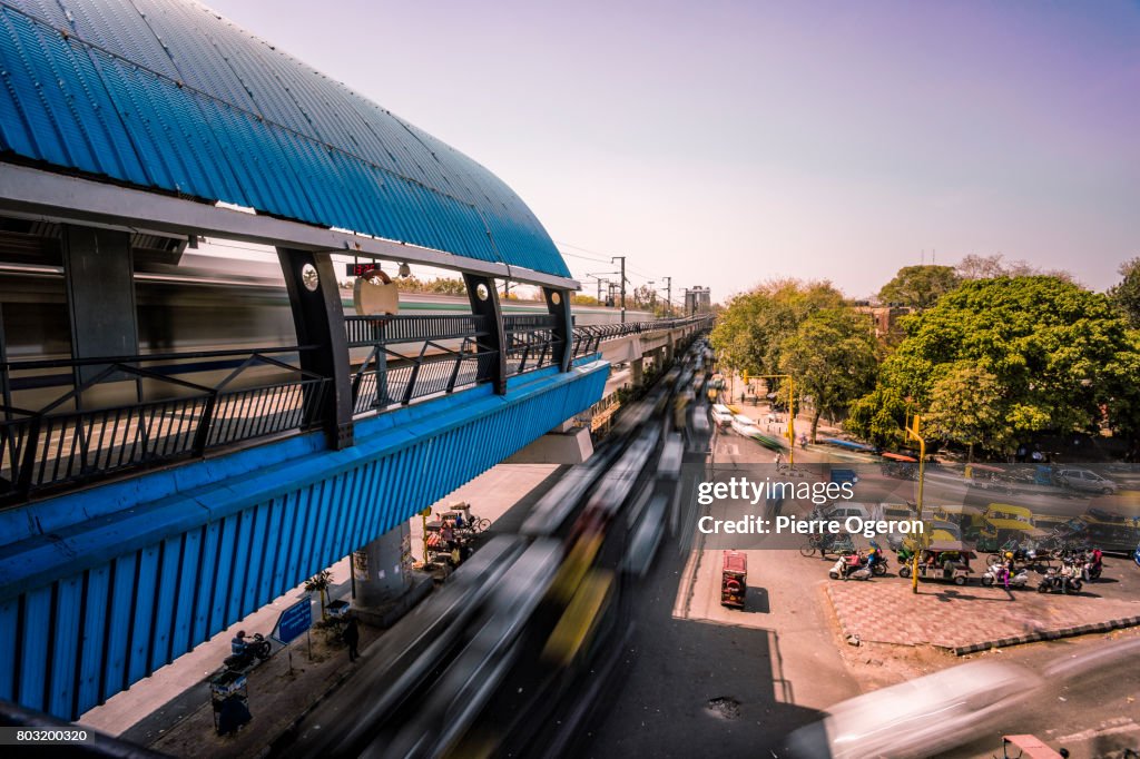 New Delhi elevated metro station, India