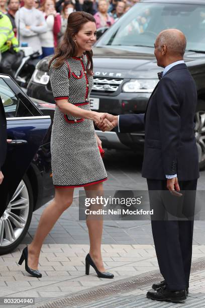 Catherine, Duchess of Cambridge arrives at the new V&A exhibition road quarter at Victoria & Albert Museum on June 29, 2017 in London, England. The...