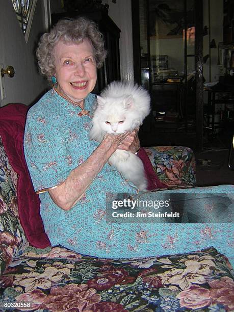 Actress Carla Laemmle who spoke the first words in the opening scene of the 1931 Horror film Dracula poses for a portrait in her home in Los Angeles,...