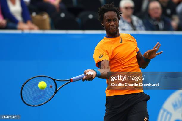Gael Monfils of France in action during his mens singles match against Cameron Norrie of Great Britain during day five of the Aegon International...
