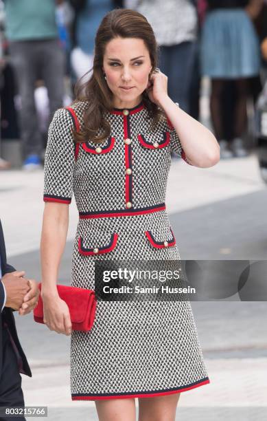 Catherine, Duchess of Cambridge makes an official visit to the new V&A exhibition road quarter at Victoria & Albert Museum on June 29, 2017 in...