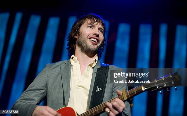 British singer and songwriter James Blunt performs live during a concert at the Max-Schmeling-Halle on March 20, 2008 in Berlin, Germany. The concert...