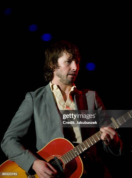 British singer and songwriter James Blunt performs live during a concert at the Max-Schmeling-Halle on March 20, 2008 in Berlin, Germany. The concert...