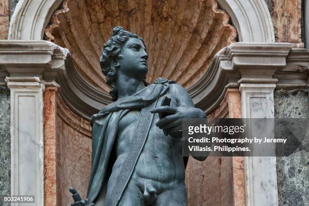 apollo statue, campanile of st. mark's, venice, italy - roman god stock pictures, royalty-free photos & images