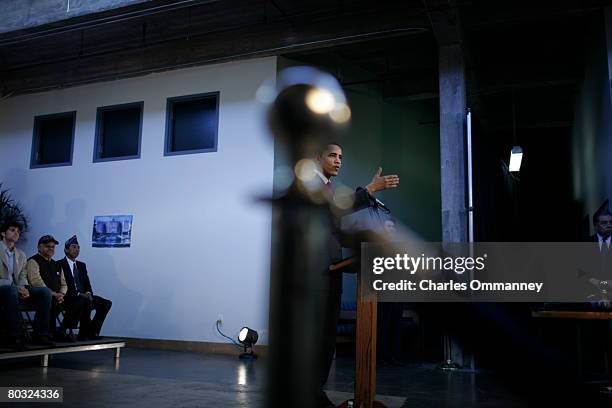 Democratic presidential candidate Sen. Barack Obama talks to U.S. Military veterans during a campaign event at the American GI Forum March 3, 2008 in...