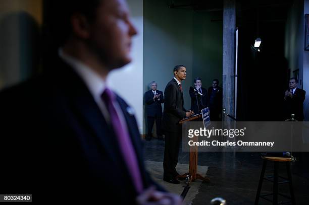 Democratic presidential candidate Sen. Barack Obama talks to U.S. Military veterans during a campaign event at the American GI Forum March 3, 2008 in...