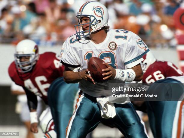 Dan Marino of the Miami Dolphins during a game against the Phoenix Cardinals on November 4, 1990 in Miami, Florida.