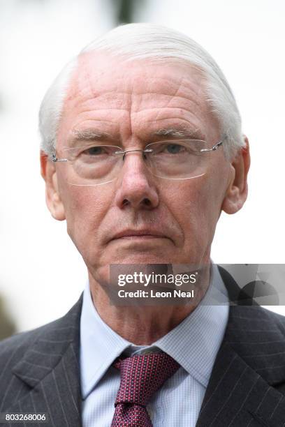 Sir Martin Moore-Bick leaves the Parish of St Clement church after meeting local residents on June 29, 2017 in London, England. The retired Court of...