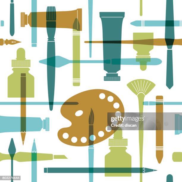 art supplies seamless pattern in flat style. - paint tube stock illustrations