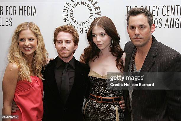 Actors Sarah Michelle Gellar, Seth Green, Michelle Trachtenberg and Nicolas Brendon from the show 'Buffy the Vampire Slayer' arrive at the Paley...