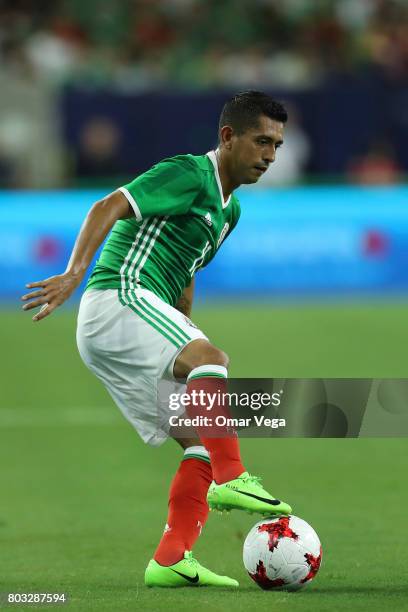 Elías Hernández of Mexico drives the ball during the friendly match between Mexico and Ghana at NRG Stadium on June 28, 2017 in Houston, Texas.