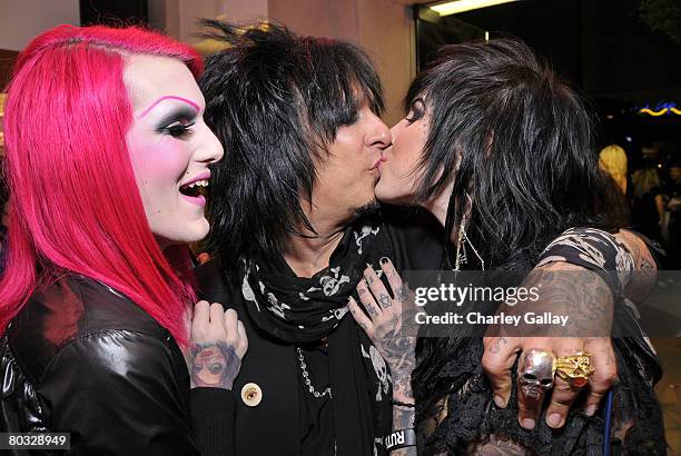 Musician Nikki Sixx and television personality Kat Von D attend the launch party of Heatherette's new make-up line at M.A.C Pro North Robertson on...
