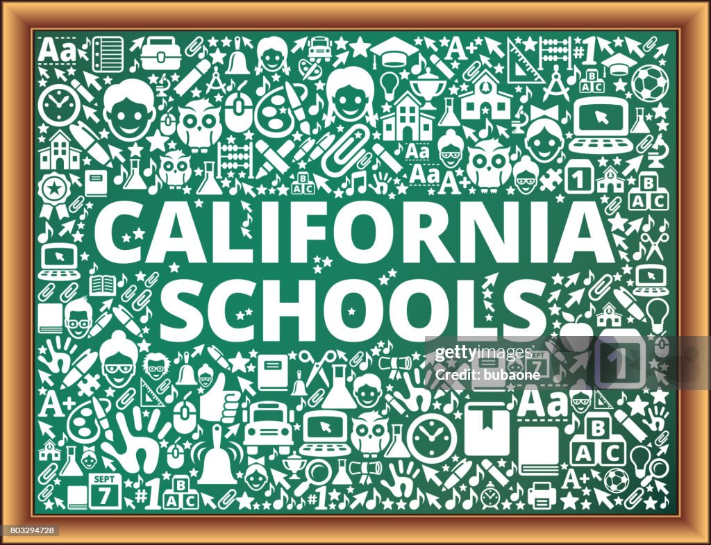 California Schools School and Education Vector Icons on Chalkboard
