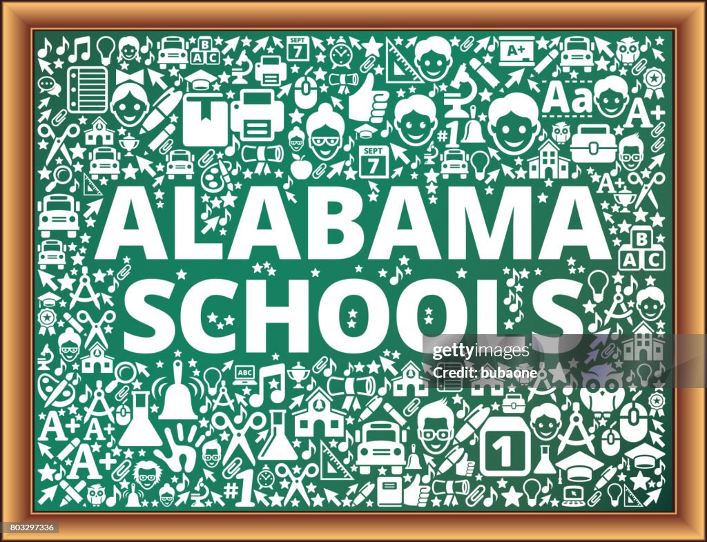 Alabama Schools School and Education Vector Icons on Chalkboard