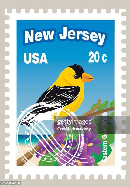 new jersey state postage - american goldfinch stock illustrations