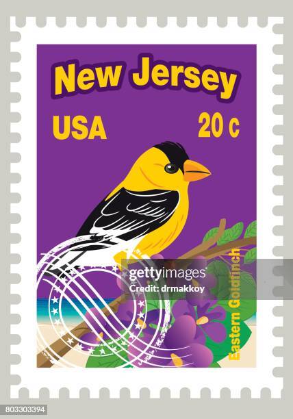 new jersey state postage - american goldfinch stock illustrations