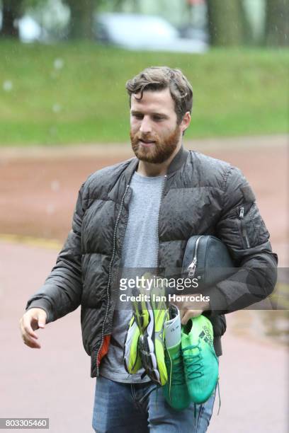 Adam Matthews of Sunderland AFC returns to the training ground during the first day of pre-season training at The Academy of Light on June 29, 2017...